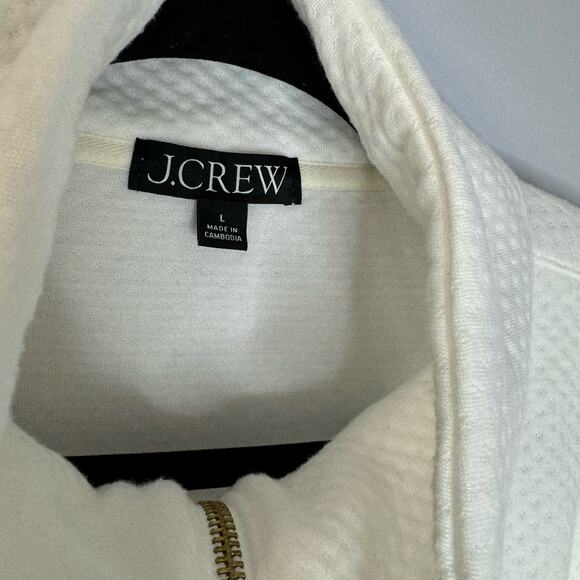J. CREW Terry Half-Zip Pointelle Sweatshirt in White Large - Picture 7 of 9